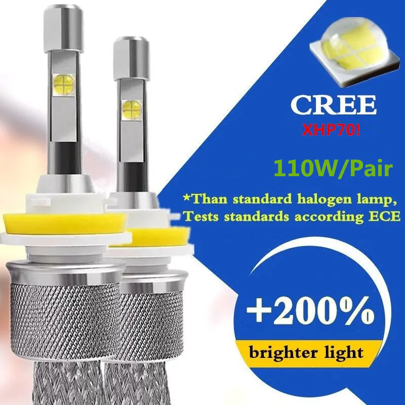 2 Universal Canbus Auto Car H7 H4 Led bulbs 55W 110W Cree XHP70 Chip Auto headlights