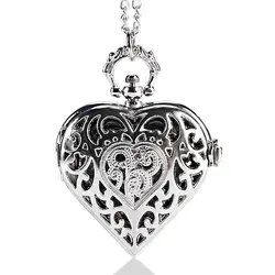 В форме сердца карманные часы Для женщин Повседневные часы с Цепочки и ожерелья цепь Рождественский подарок p72