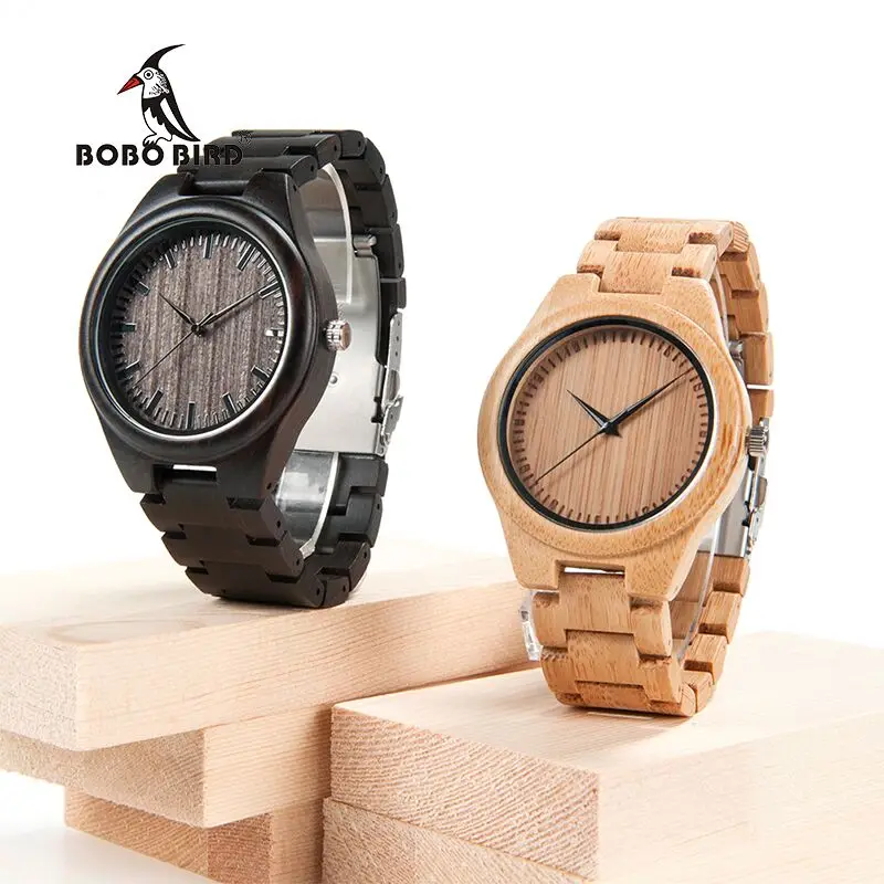 BOBO BIRD Design Your Own Brand Bamboo Ebony Wood Quartz Watches Men Uomo Orologio