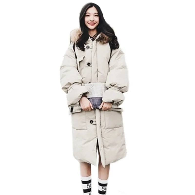 Зимние Для женщин пальто с капюшоном с меховым воротником теплая длинная куртка Женский Плюс Размеры верхняя одежда леди корейский хлопок