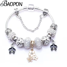 BAOPON Vintage plata plateado colgante de cristal pulseras para mujeres con cadena de serpiente pulsera fina pulsera de la joyería de bricolaje de alta calidad, regalo