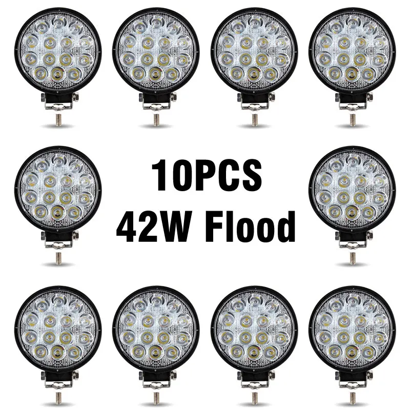 OKEEN 10pcs 4 inch 48 42W Offroad LED Work Light Spotlight Flood Spot Beam Drive Lamp for JEEP UAZ 4x4 Car 4WD Boat SUV ATV Moto - Цвет: 10pcs Spot 42W