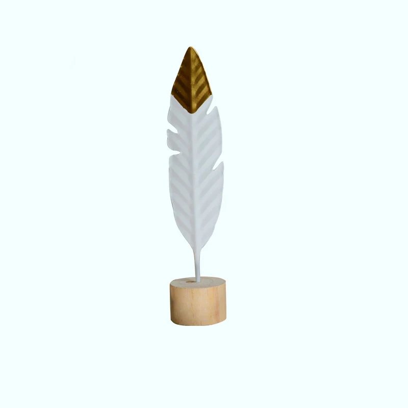 Современные железные перья, деревянная основа, украшения, простые миниатюрные фигурки для гостиной, стола, офиса, домашнего декора, аксессуары - Цвет: Белый