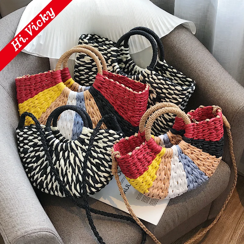 2019 New Summer Handmade Bags Colorful Women Designer Beach Weaving Ladies Straw Bag Wrapped Moon shaped Shoulder | Багаж и сумки