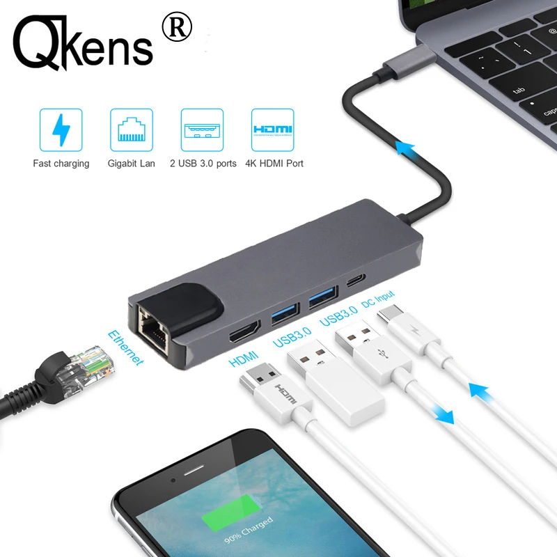 

USB3.1 Type C To HDMI 4K USB 3.0 Adapter Digital Video Converter For MacBook to TV HDTV Ethernet Lan RJ45 Network Card Cable HUB