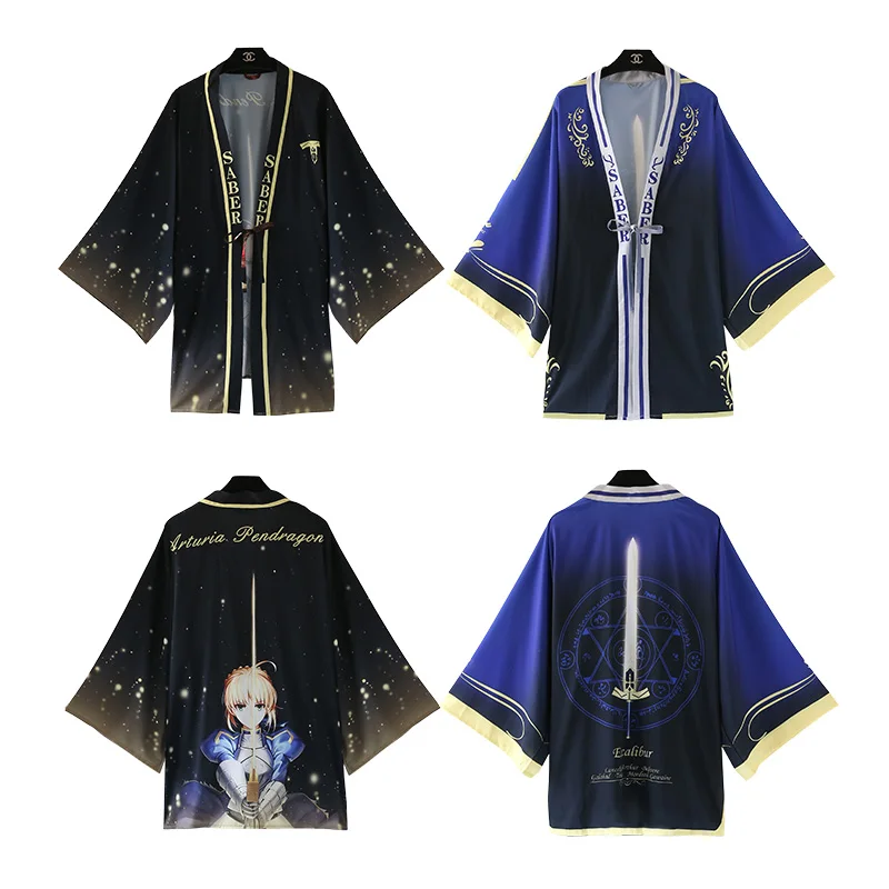 Аниме Fate/stay night Artoria Pendragon плащ саблей лилии юката Косплей Костюм японское кимоно
