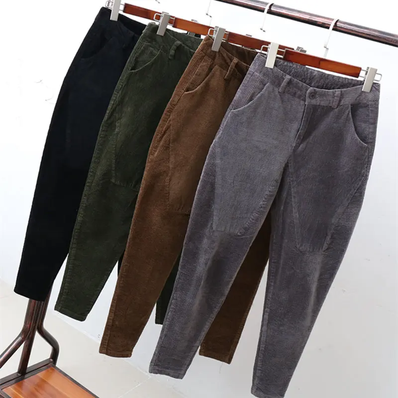 

Corduroy Harem Pants Female Stripe Velvet High Waist Pants Plus Size 3XL Pantalon Femme Casual High Waist Trousers Women R2197