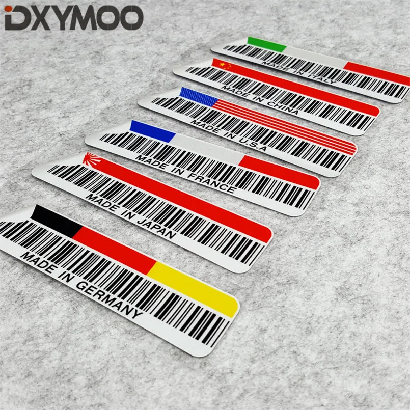

1PCS Car Styling Decals National Flag Creative Barcode MADE IN France Italy Germany Britain France Stickers