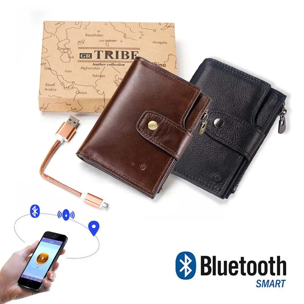 

Smart Wallet rfid Genuine Leather with alarm GPS Map, Bluetooth Alarm Men Purse High Quality Anti Lost Intelligent Wallets