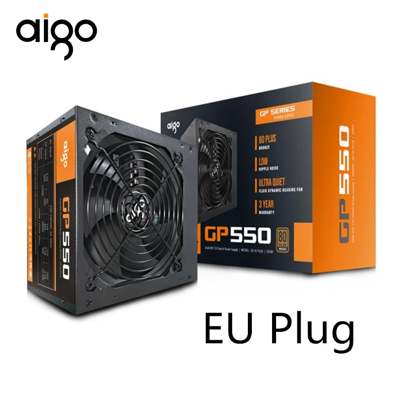 Блок питания Aigo для компьютера 550 Вт ATX mini psu itx 80 plus бронзовая штепсельная вилка