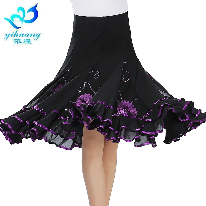 Ballroom Dance Costume Skirt Modern Standard Waltz Dancer Half Dress Latin Salsa Cha Cha Big Swing Elastic Waistband A2537