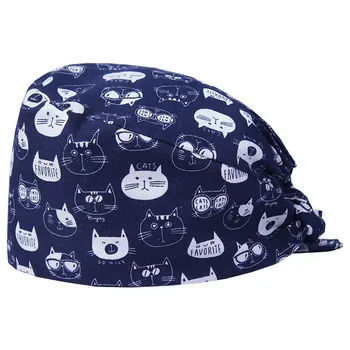 

Surgical Caps Nurses Surgery Scrub Hats Women Men Pattern Operating Room Cute Cat 100% Cotton One Size Chef Working Surgeon Hat