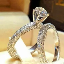 Кристалл женский циркон обручальное кольцо Набор Мода 925 серебро белый свадебные наборы ювелирные изделия обещания Любовь Обручальные кольца для женщин