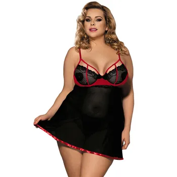 

New Hot M-7XL Large Size Women Sexy Lingerie Nightdress Fat MM Perspective Transparent Pajamas + G-string 29R80245