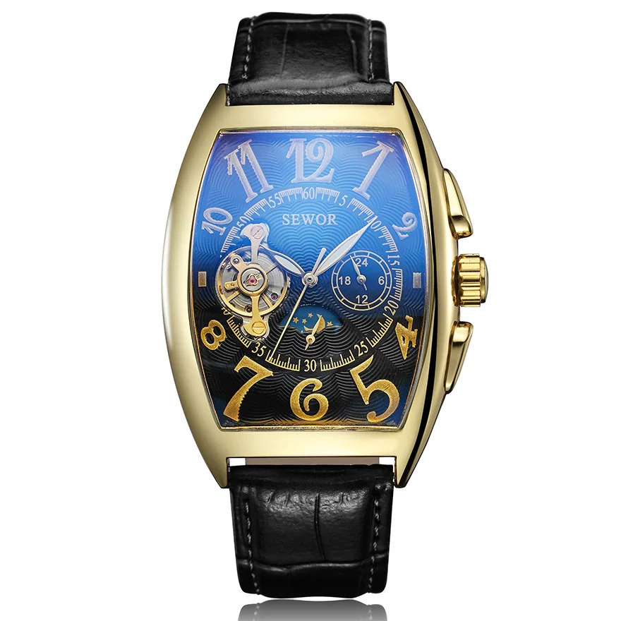 Роскошные автоматические мужские часы Moon Phase Skeleton Ретро самообмотка наручные часы мужской золотой корпус мужские часы кожаные часы relogio - Color: Mechanical Watch