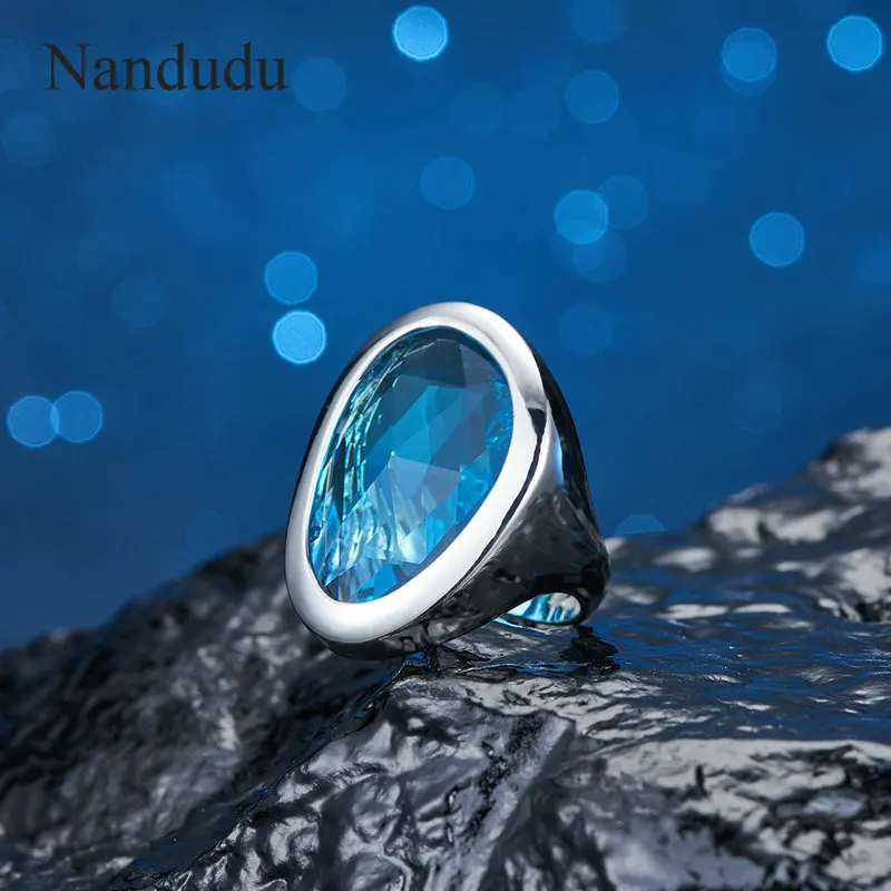 Nandudu кольца из голубого стекла для женщин античный узор серебряный цвет Винтажные Ювелирные изделия Прямая поставка новое кольцо аксессуары R2133