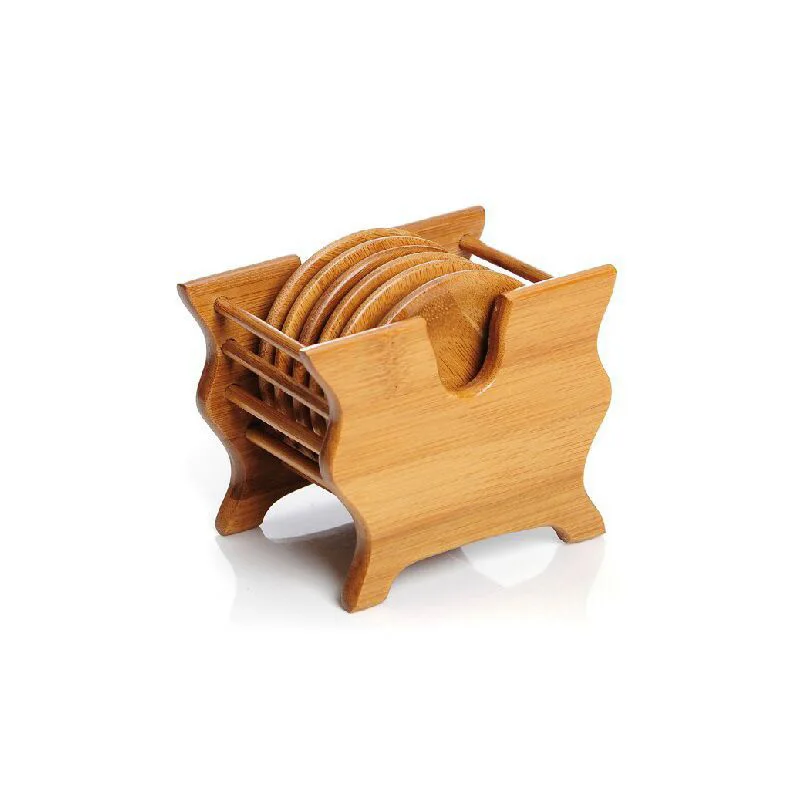 

6 pcs/set wholesale Solid wood Coaster Natural Style F001030 Bamboo cup mat fruit dish tea tray Pastry tray customizable