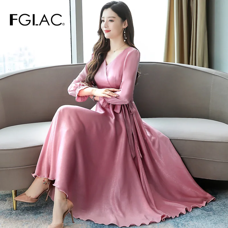 

FGLAC Women dress New Arrivals 2019 Autumn winter dress V-Neck Long sleeve Lace up party dress plus size vintage vestidos