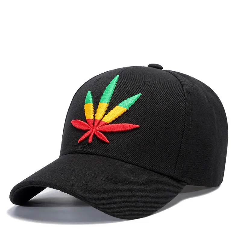 Black Embroidered maple leaves Baseball Caps HipHop Cap Casual