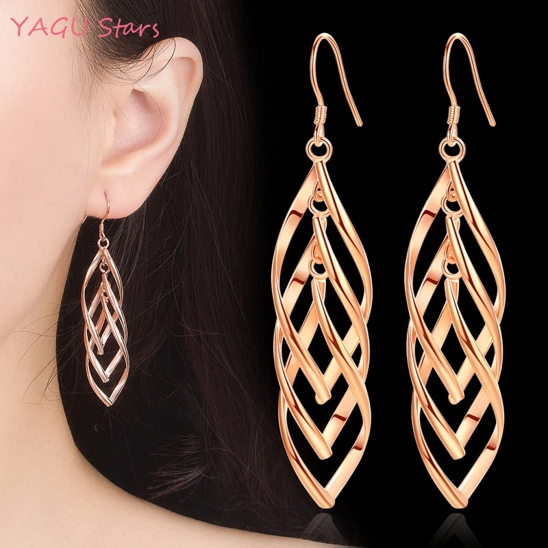 

Fashion Jewelry Double Loop Waves Drop Earrings For Women Long Wave Dangle Earrings 925 Silver White Rose Gold Spiral Earrings