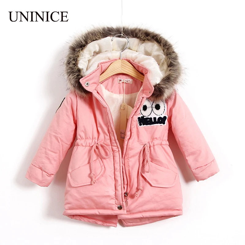 

UNINICE Children Winter Jacket For Boys and Girls Coat Kids Warm Thicken Fur Collar Hooded Cotton-padded Coat Baby Girls Outwear