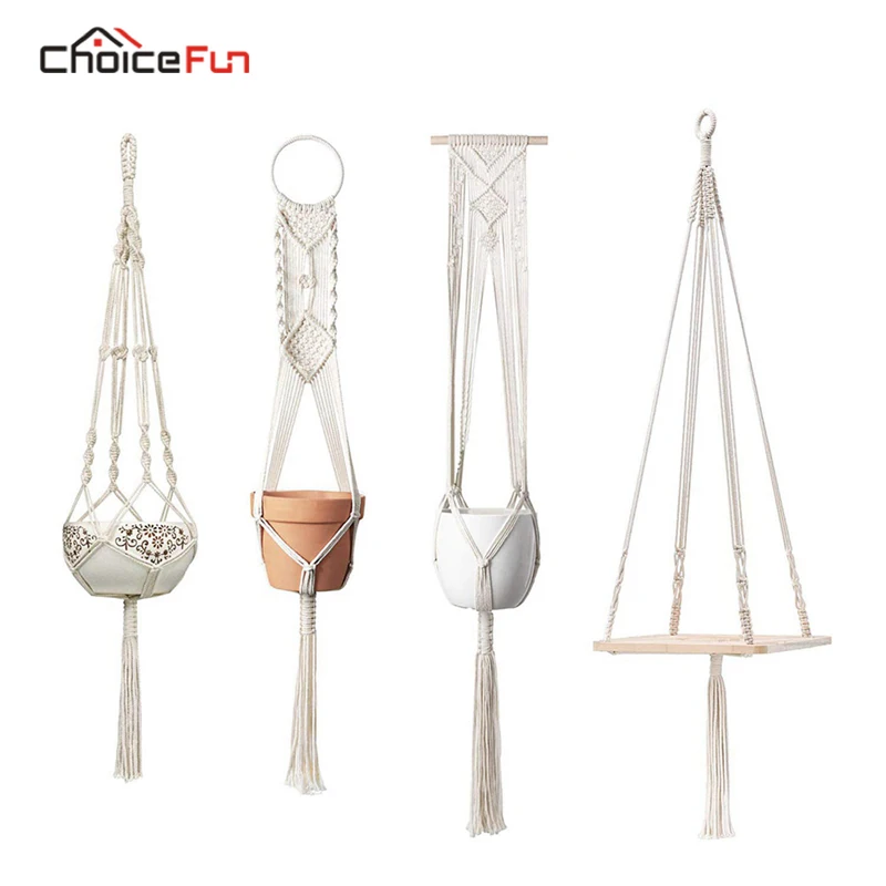 CHOICE FUN 4 Set Hot Macrame Plant Hangers Hanging Plant Shelf Indoor Wall Planter Decorative Flower Pot Holder Boho Home Decor