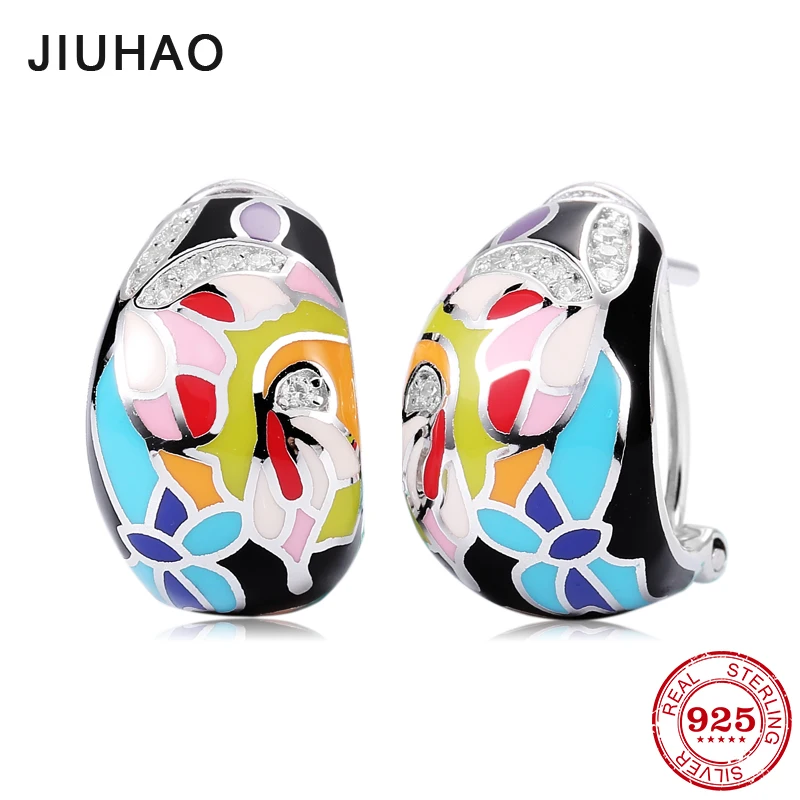 

Charms Like Colorful Enamel painting For Women Authentic 925 Sterling Silver Dazzling CZ Fashion Stud Earrings Party Jewelry