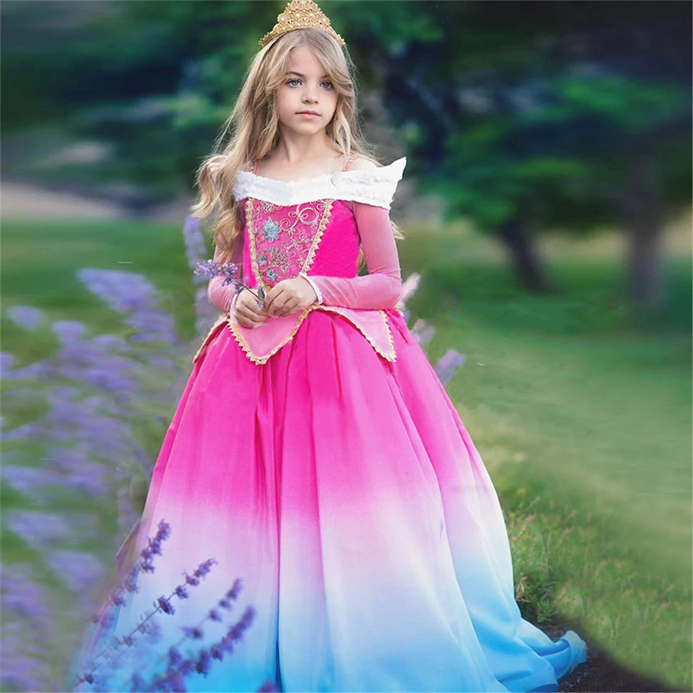 Vestido de princesa de la Bella Durmiente para niños, disfraz de carnaval, fantasía, Aurora, rosa, Navidad, nuevo