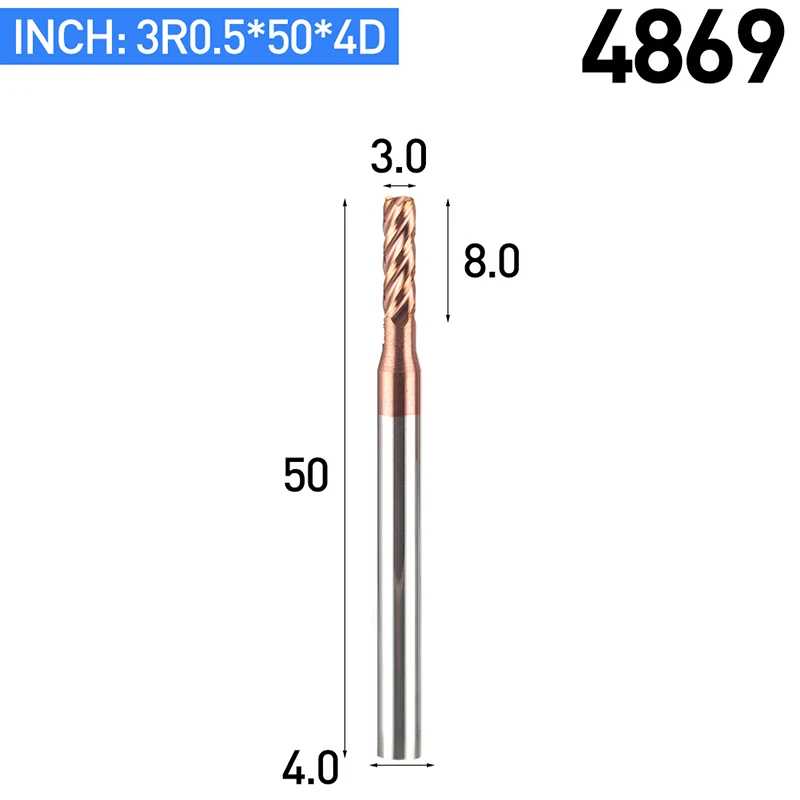 HUHAO 1 шт. Вольфрамовая сталь круглый нос резак ЧПУ Инструмент сплав покрытие резак 4 лезвия Концевая фреза медь чугун обработки фрезы - Длина режущей кромки: 4869