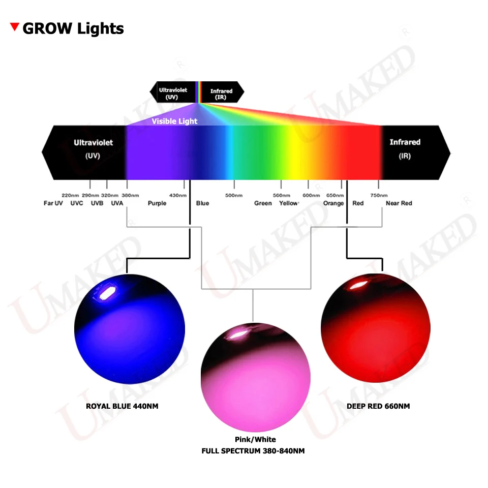 Высокая мощность 1 Вт 3 Вт 5 Вт светодиодные лампы для выращивания растений чип лампы чипы полный спектр 380-840nm Blue440nm красный 660nm