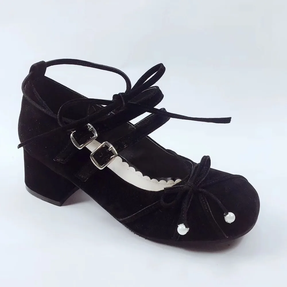 4.5cm-High-Heels-Pleuche-Black-Bow-Crossed-Straps-Pumps-Lolita-Heel-Shoes-Princess-Girl-Sweet-Lolita-Cosplay-Party-Shoes- 1