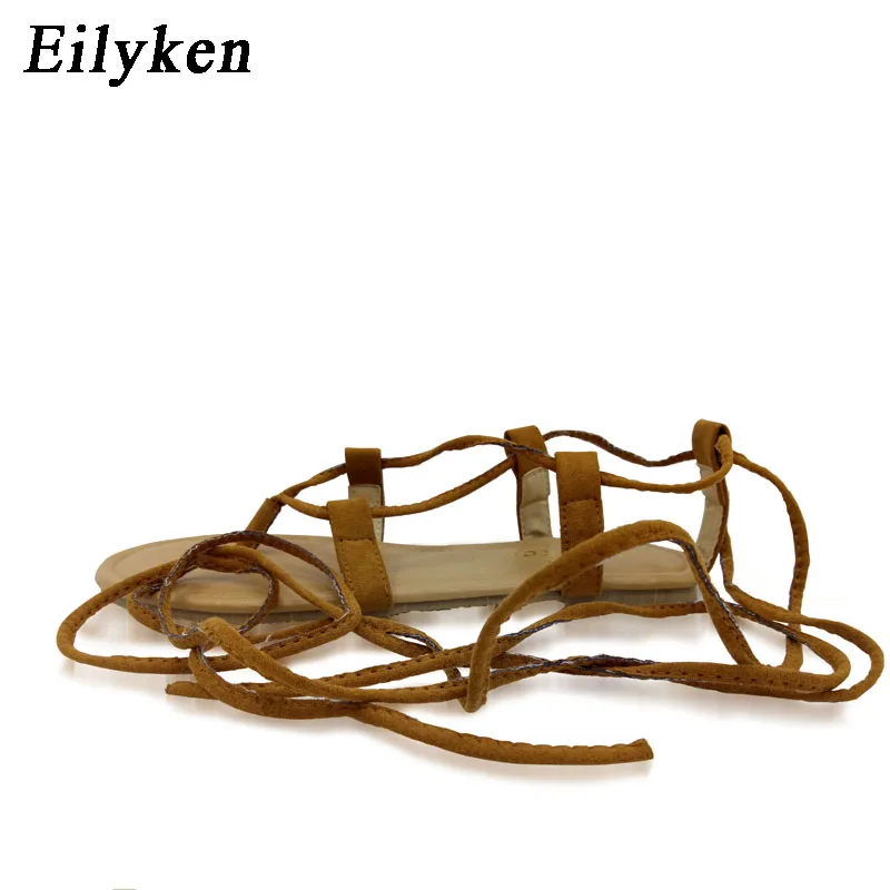 Eilyken الصيف صندل بتصميم روماني متعددة عبر حزام طويل القامة الركبة عالية عبودية ثونغ Nubuck النساء الصنادل زحافات أسود المشمش