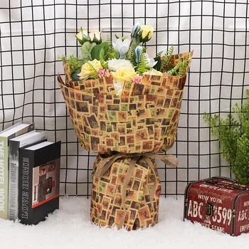 

10pcs/lot Four-color European and American Vintage Stamps Newspape Flower Wrapping Paper Gift Wrapping Paper Florist Materials