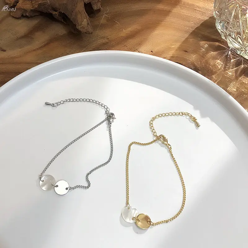 

AOMU 2019 Korean Alloy Bracelet Geometric Round Shell Fashion Sequins Bracelets Bangles For Women Bracelet Party Jewelry Gift