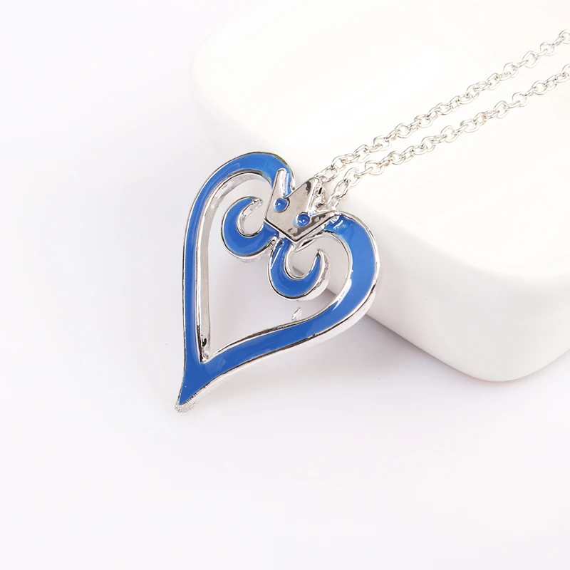 SG Fashion Jewelry Kingdom Hearts Crown Blue Heart-shaped Necklaces Hangers Link Chain Necklace For Lovers Men Women Gift SG Fashion Jewelry Kingdom Hearts Crown Blue Heart-shaped Necklaces Hangers Link Chain Necklace For Lovers Men Women Gift
