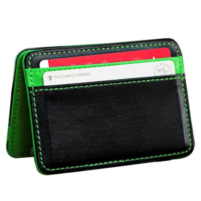 Unisex Women Men Card Holders Mini Neutral Magic Bifold Leather Wallet 