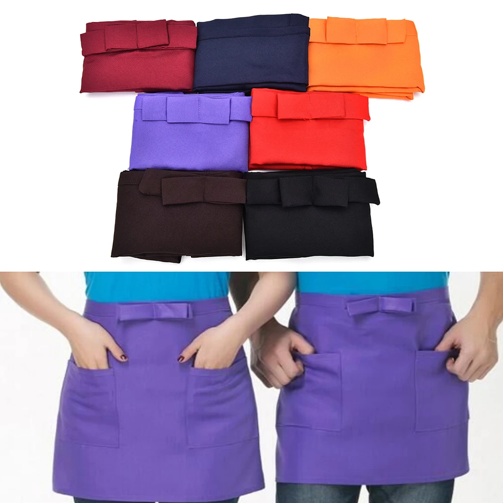 HomLand Striped Plaid Half-Length Short Waist Apron with Pocket Catering Chef Waiter Bar for Female Girl Women