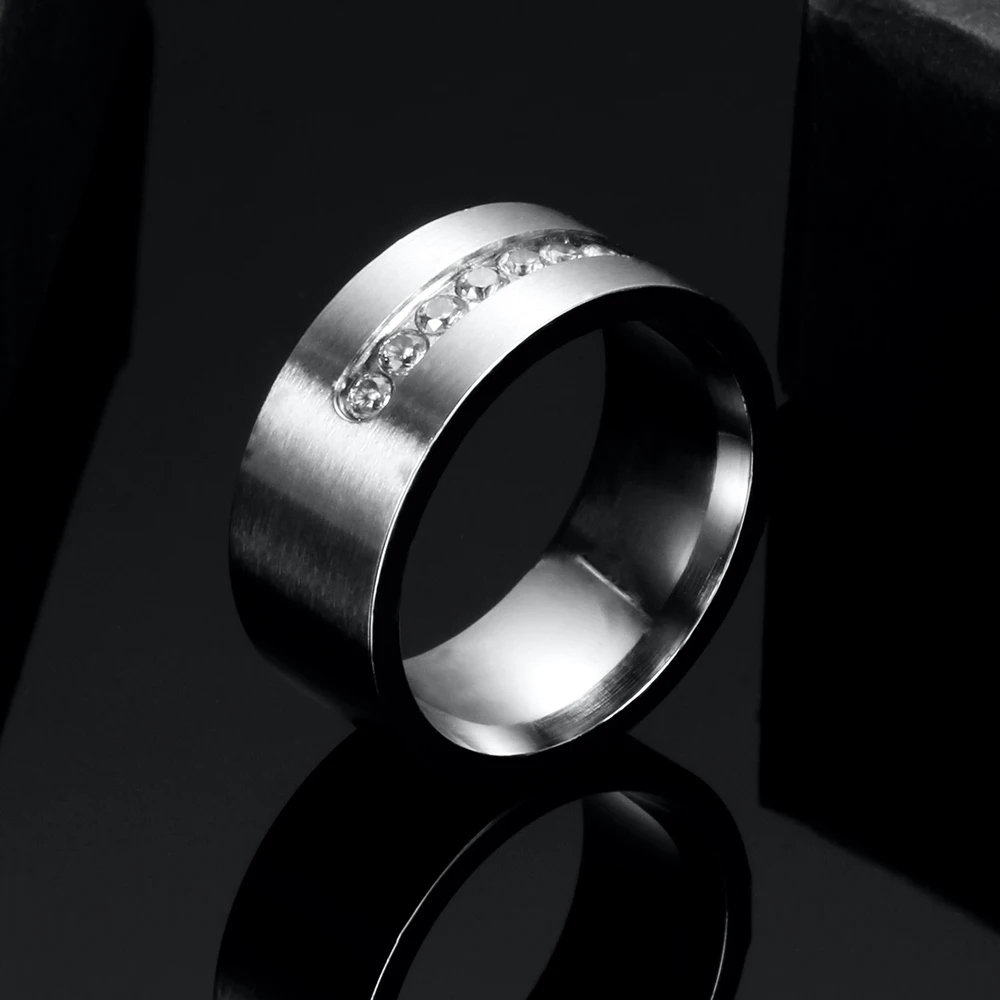 8 мм 316L кольца из нержавеющей стали Романтический кубический цирконий серебряного цвета обручальное кольцо Promise Lover Finger Ring