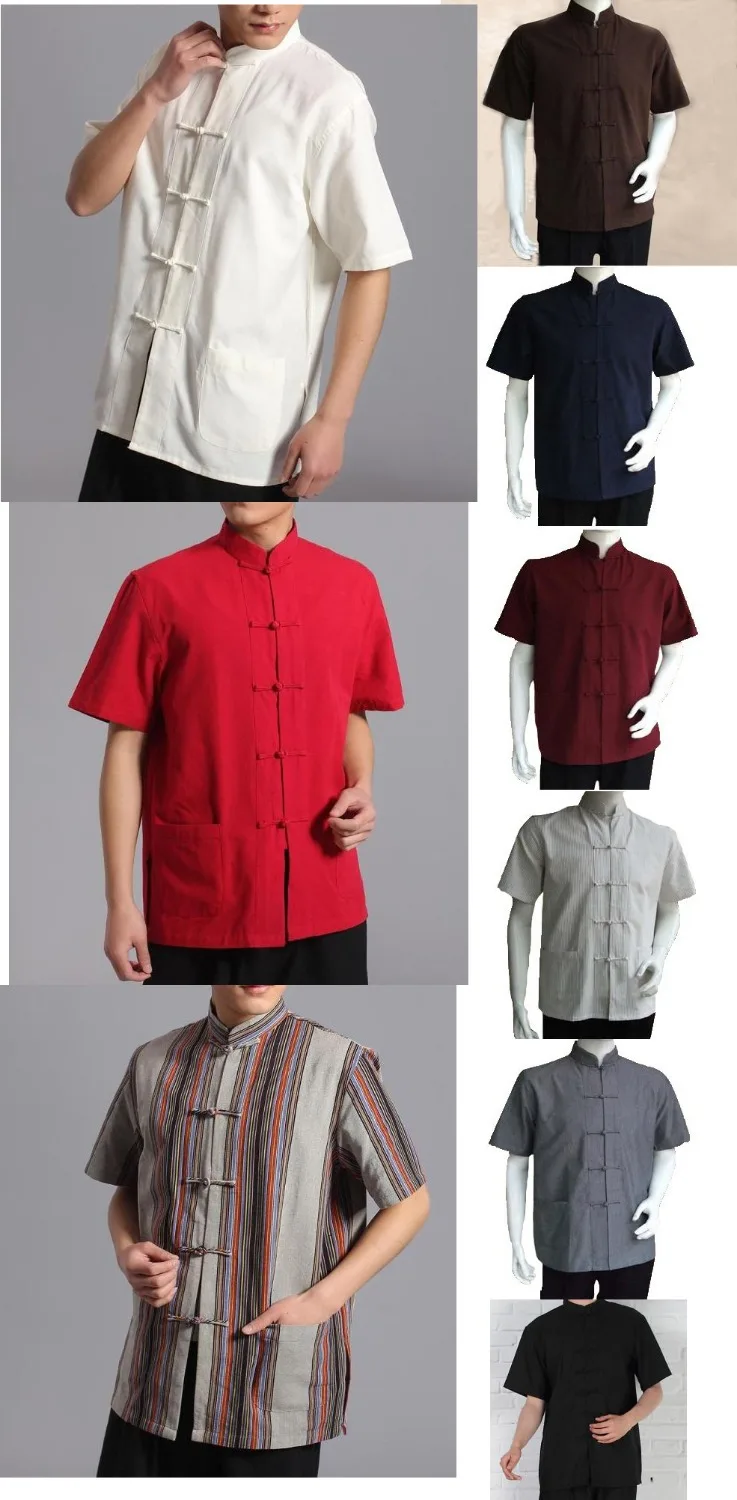 9 цветов, черный/синий/белый/красный/серый/коричневый, грубая Хлопковая мужская одежда, мужские летние рубашки с короткими рукавами, традиционные кунг-фу