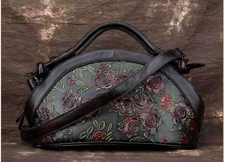 Европейская и американская мода, женские сумки из натуральной кожи, винтажные сумки из воловьей кожи с цветком, женские сумки через плечо