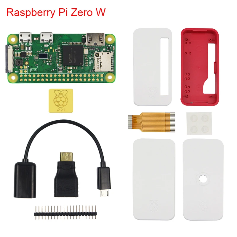 Комплект Raspberry Pi Zero W+ акриловый чехол+ камера 5 Мп+ Кабель Micro OTG+ разъем GPIO+ адаптер Mini HDMI+ sd-карта 16 ГБ+ usb-кабель