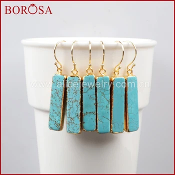 

BOROSA New Style Fashion Gold Color Earrings Rectangle Howlite Blue Stone Dangle Earring for Women G1020