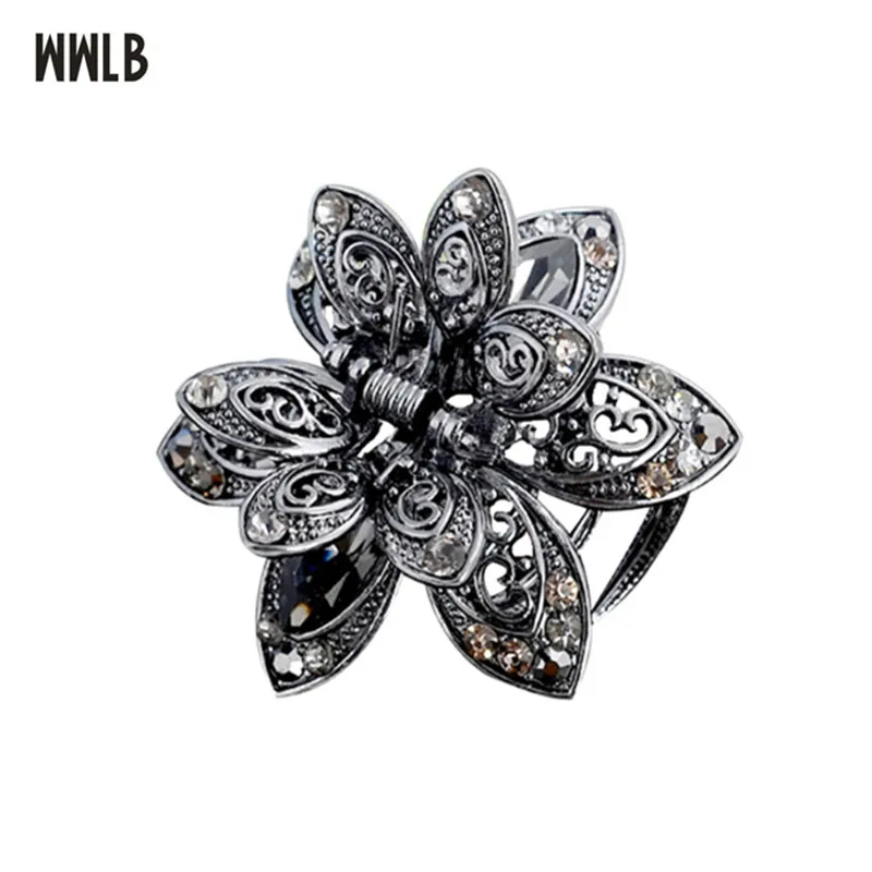 High Quality Flowers Hair Claws For Women Hair Ornaments Crystal Crab Clip Bride Wedding Hair Jewelry Accessories photo