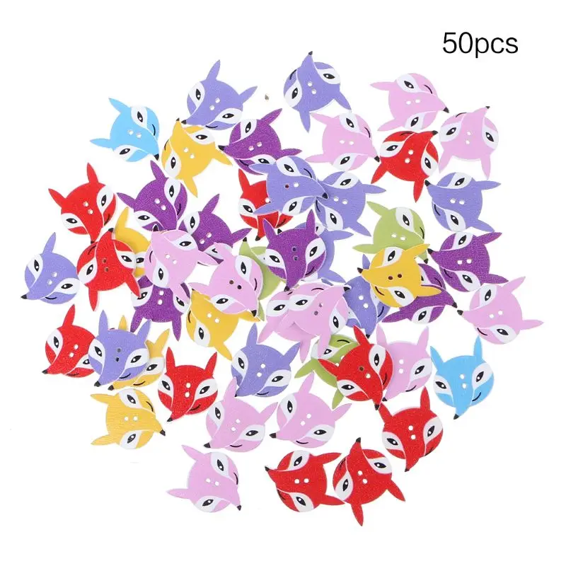 

50pcs Fox Head Wooden Buttons For Craft Sewing Scrapbooking Embellishment Decorative Accessories DIY Handmade