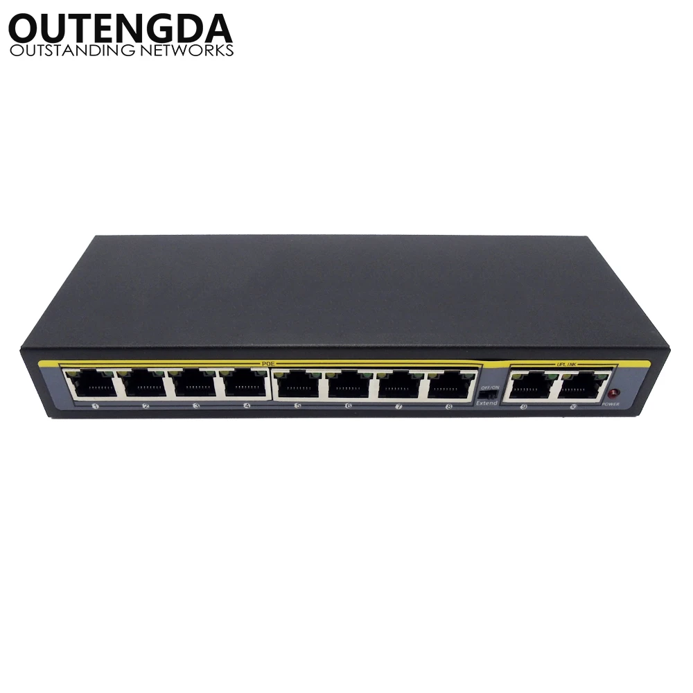 Adaptador de Switch Energia sobre Ethernet Injetor de Interruptor Poe com 2 + 8 at para Câmeras Portas Ieee ap Voip Potência Embutida 120w 100mbps 802.3af - 6 Comutadores de rede