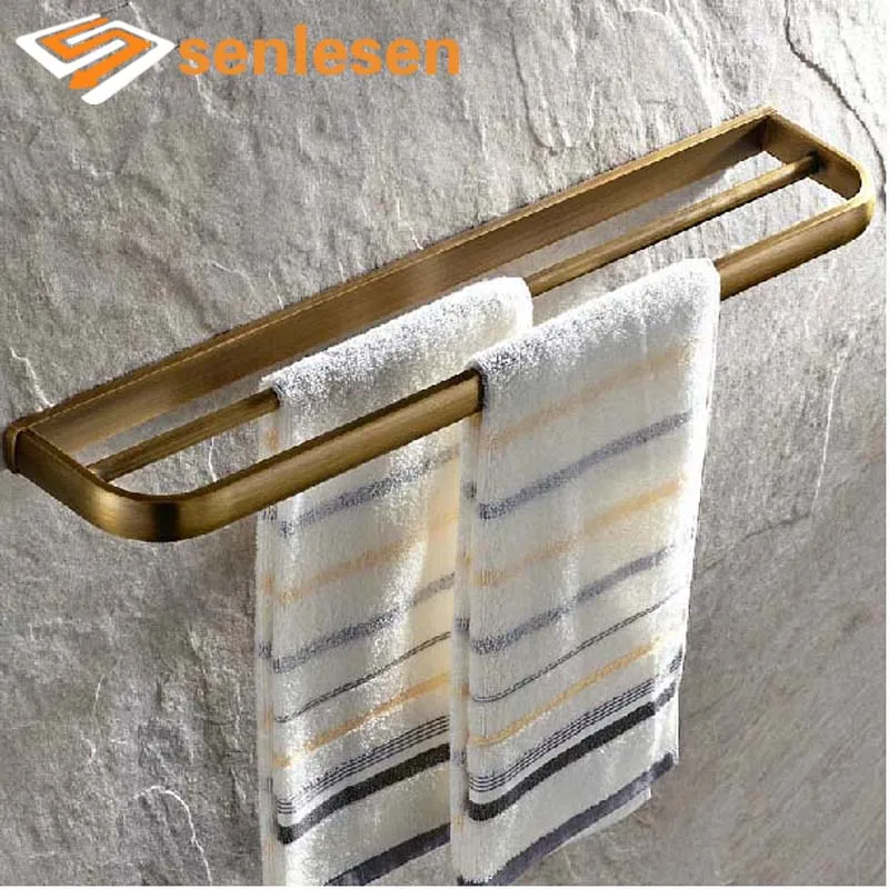 Wholesale And Retail Modern Antique Brass Bathroom Towel Rack Holder Dual Towel Bars Wall