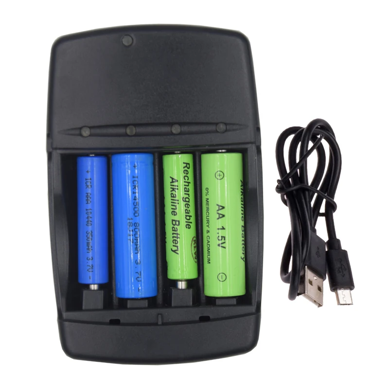 

4 Slots intelligent battery charger for AA AAA AAAA Alkaline 1.5V 10440 14500 16340 10340 Li-ion 3.7V battery smart charger