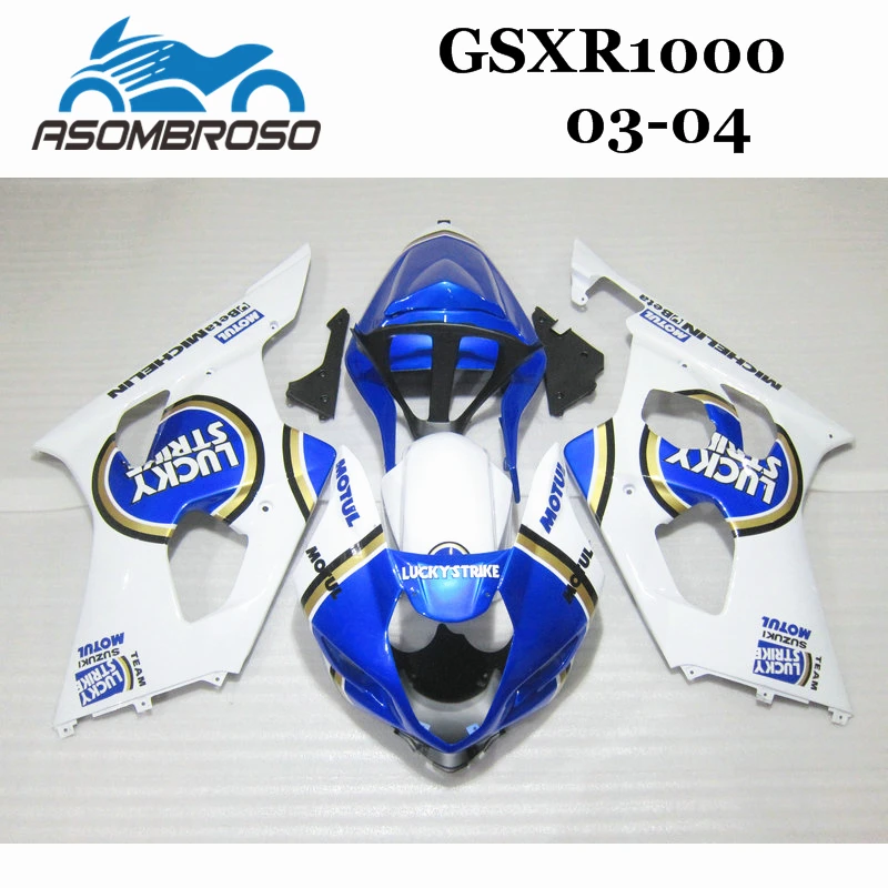Бесплатная Настройка обтекателей для Suzuki K3 2003 2004 GSX R1000 03 04 GSXR 1000 K4 белые синие
