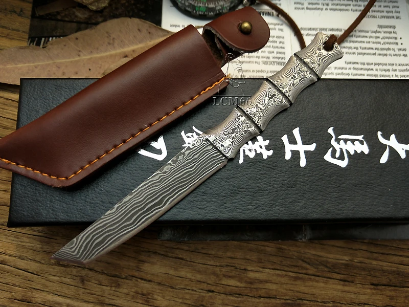 LCM66 Дамасская сталь самурайский меч ручной работы кованый охотничий нож 60HRC Дамасская сталь фиксированный нож коллекция подарочных инструментов