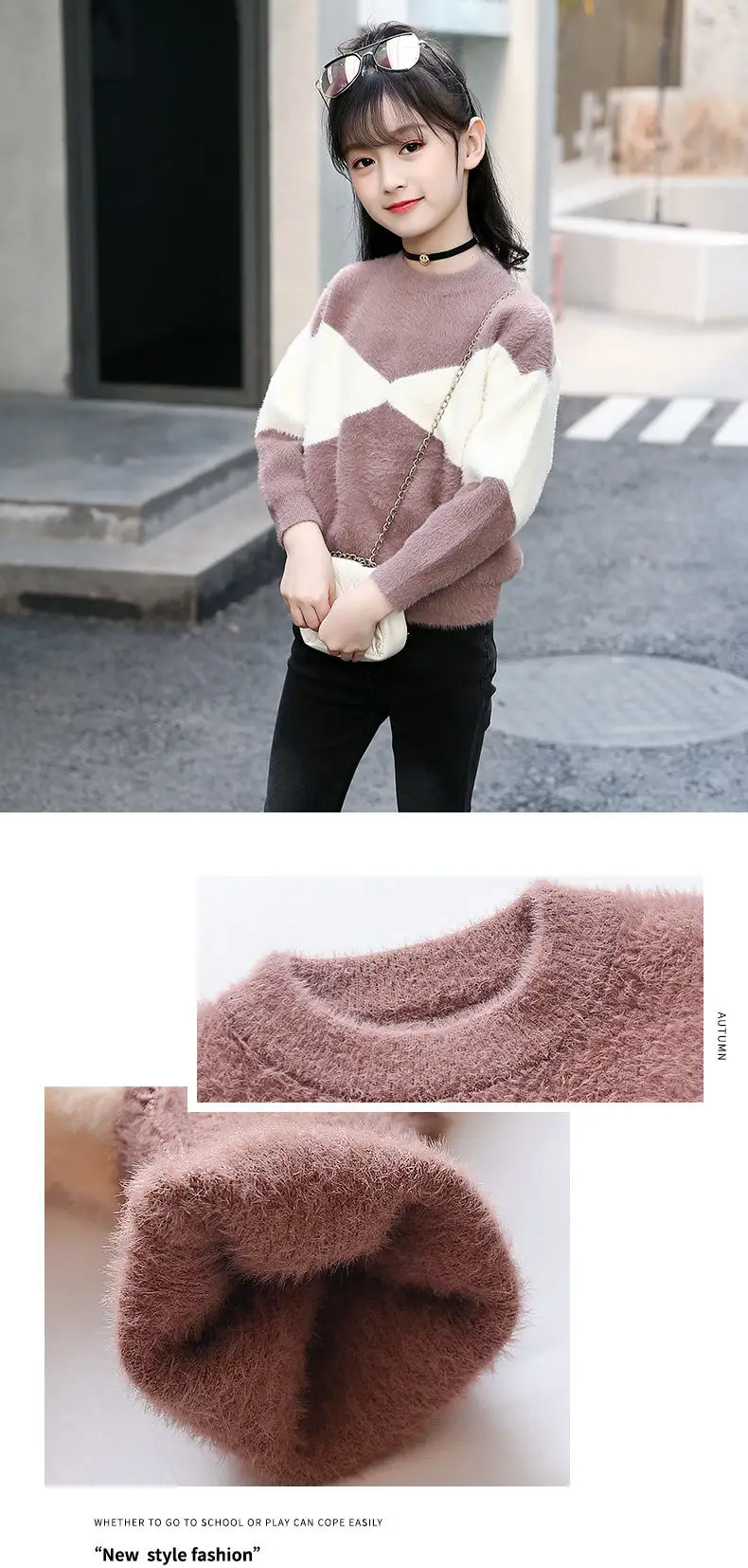Teen Girl Sweater New Fashion Knit Thick O-neck Coat Contrasting Color Pullover Sweaters Cotton Knitwear Clothes 6 8 10 13Y